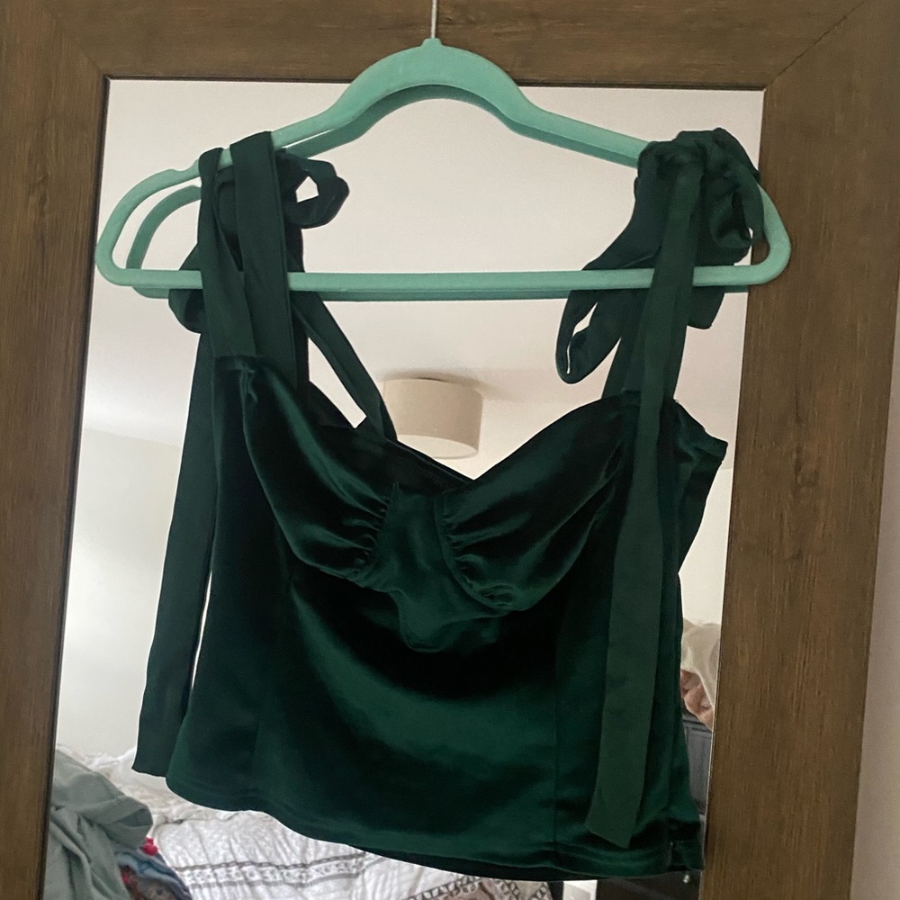 Pretty Garbage Green Velvet Shoulder Tie Top